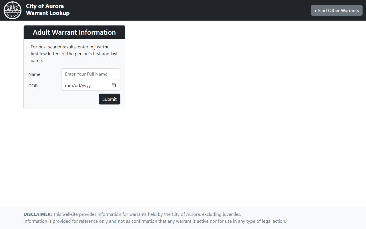 Aurora bench warrants online lookup tool