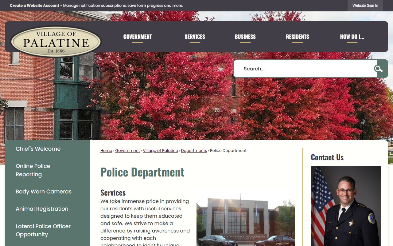 Palatine Police Department website for bench warrant inquiries