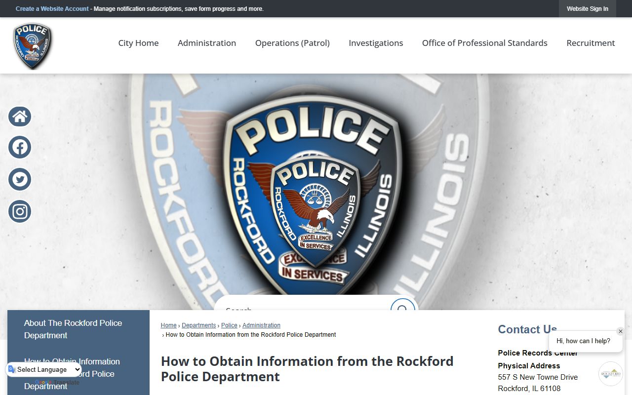 Rockford police records division for bench warrant information
