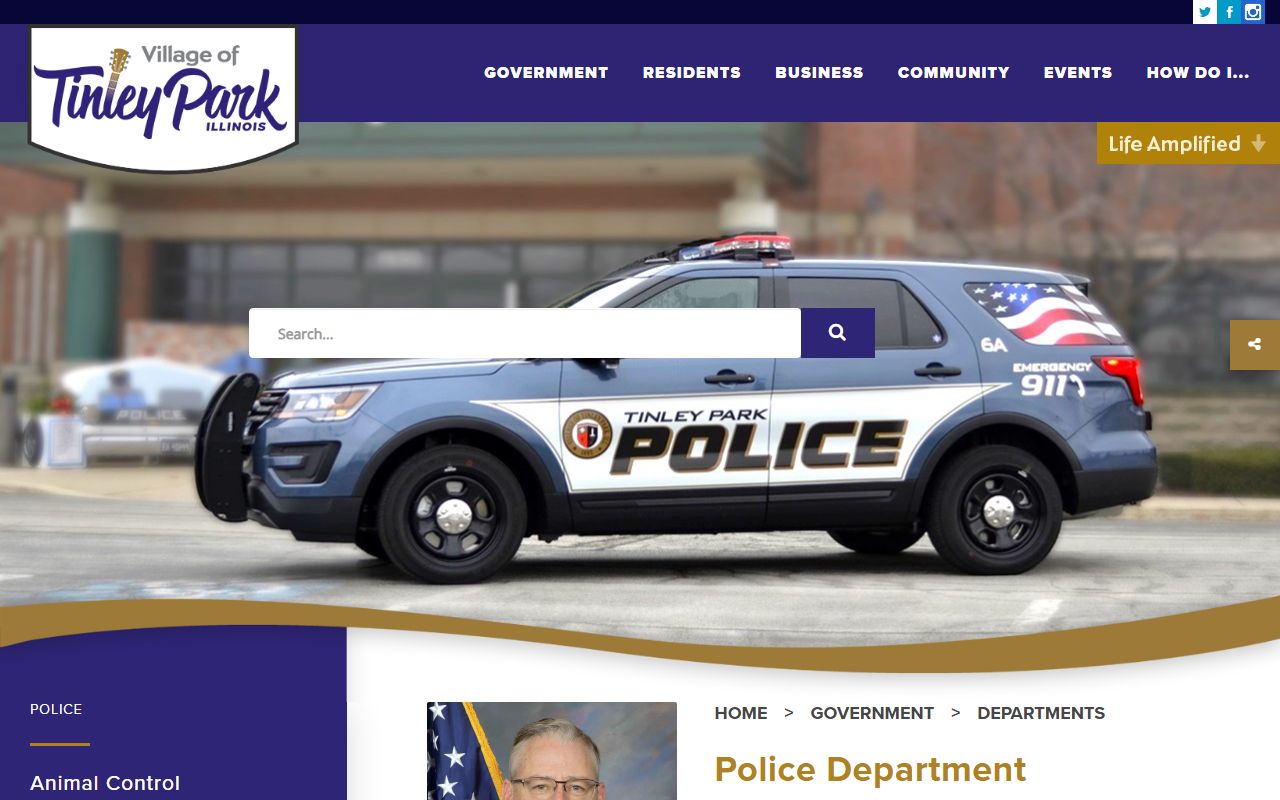 Tinley Park village website with police department information for bench warrants