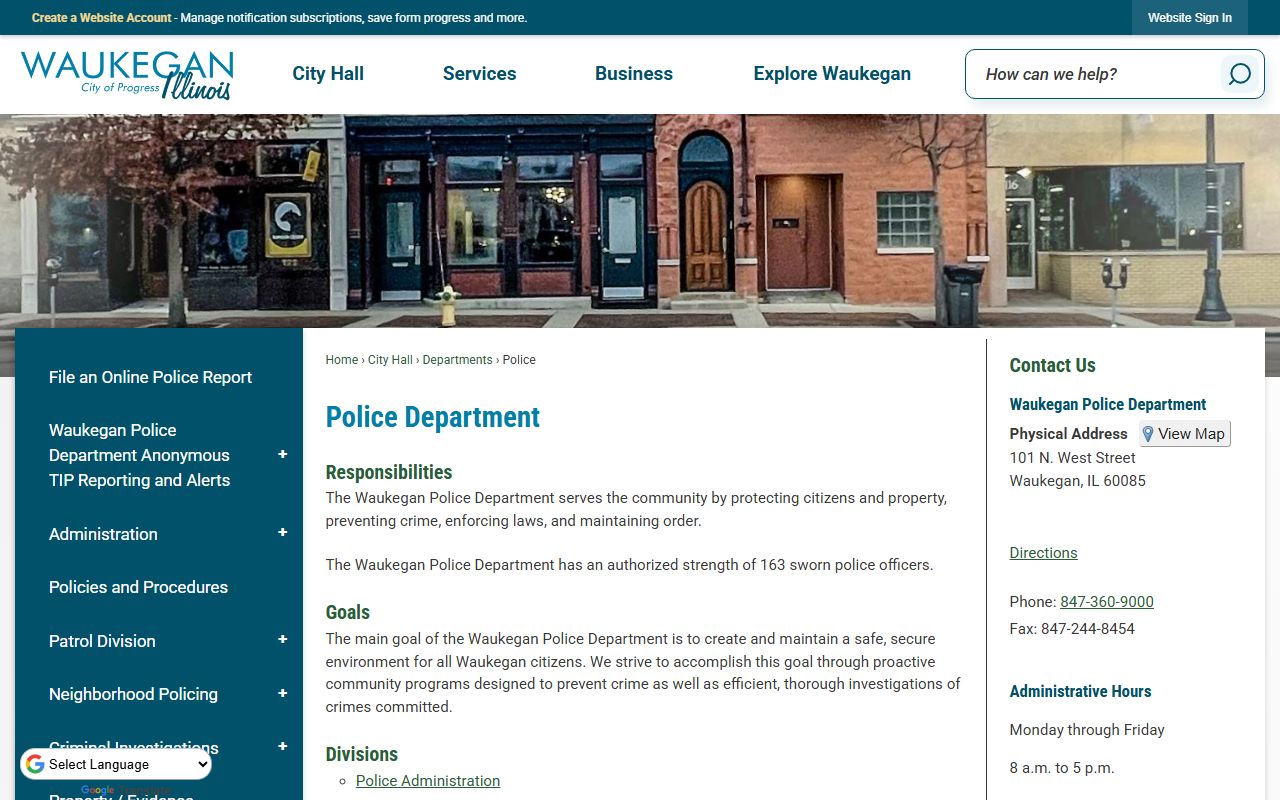 Waukegan Police Department website for bench warrant information