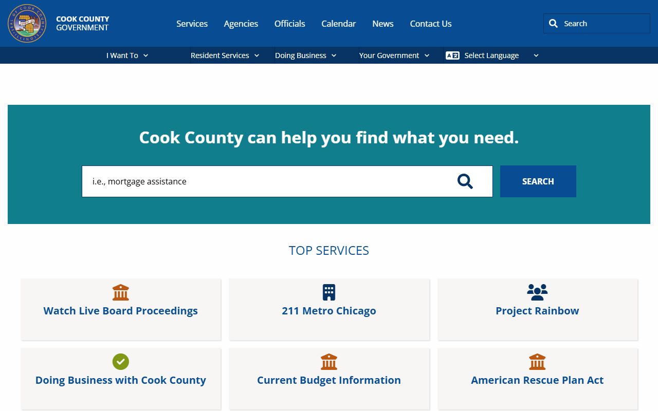 Cook County government portal for public bench warrant records