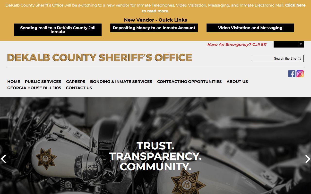 DeKalb County Sheriff Office website with warrant information and search tools