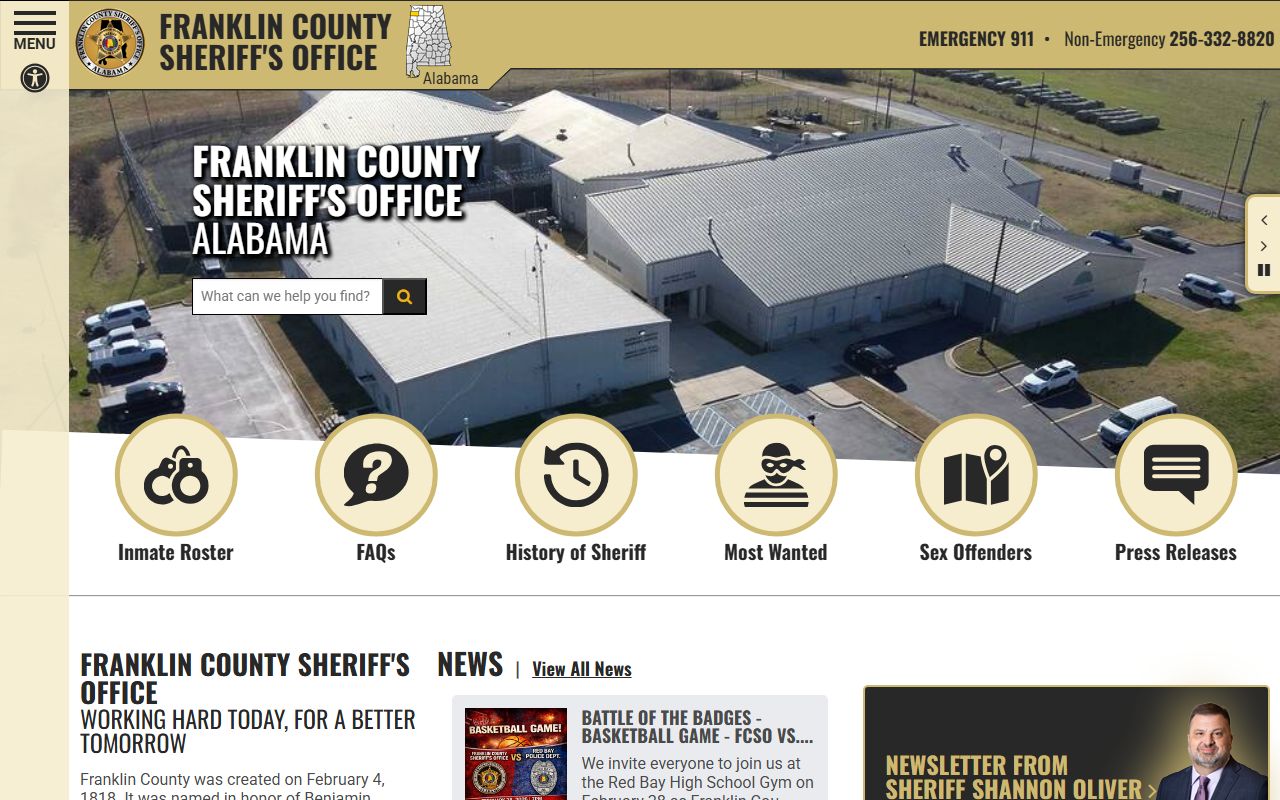 Franklin County Sheriff website for bench warrant information