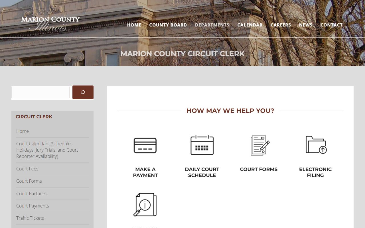 Marion County Circuit Clerk website for bench warrant records