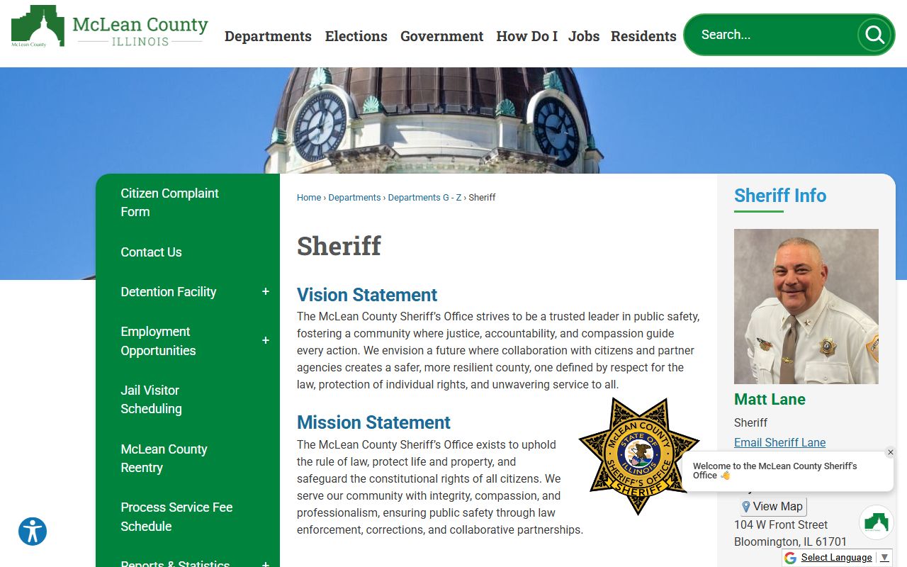 McLean County Circuit Clerk website for bench warrant records and case search
