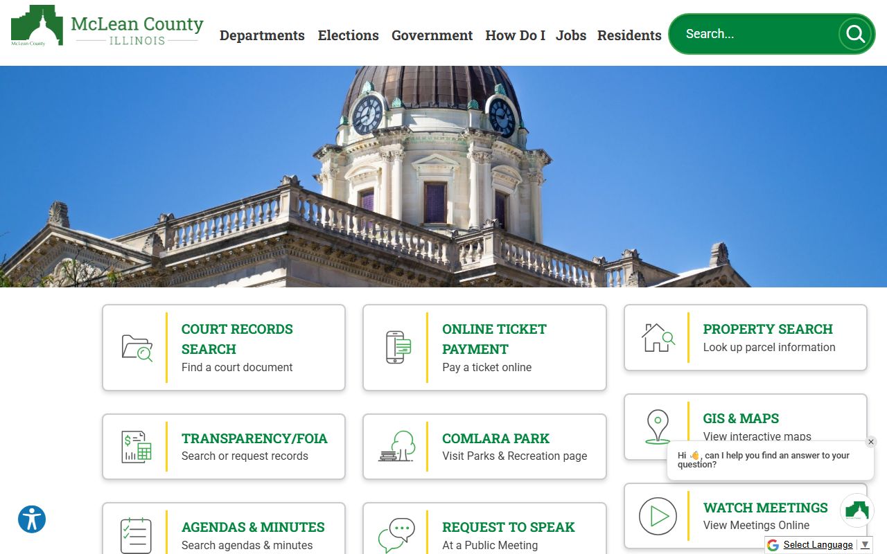 McLean County Sheriff Office website with warrant search information