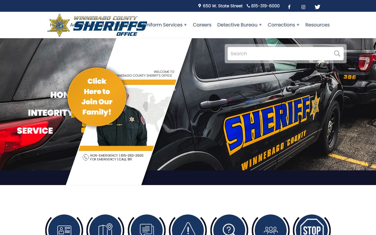 Winnebago County Sheriff Office website for bench warrant information