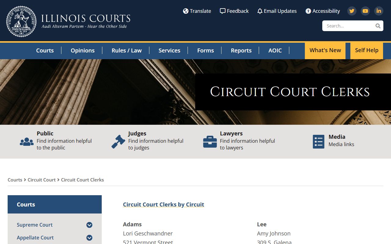 Illinois Circuit Court Clerks directory for bench warrant records